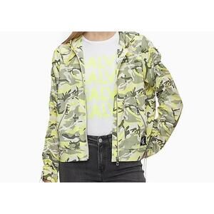 Calvin Klein Jeans Yellow Camo Hooded Jacket Zip Up Elastic Cuffs Womens Small P